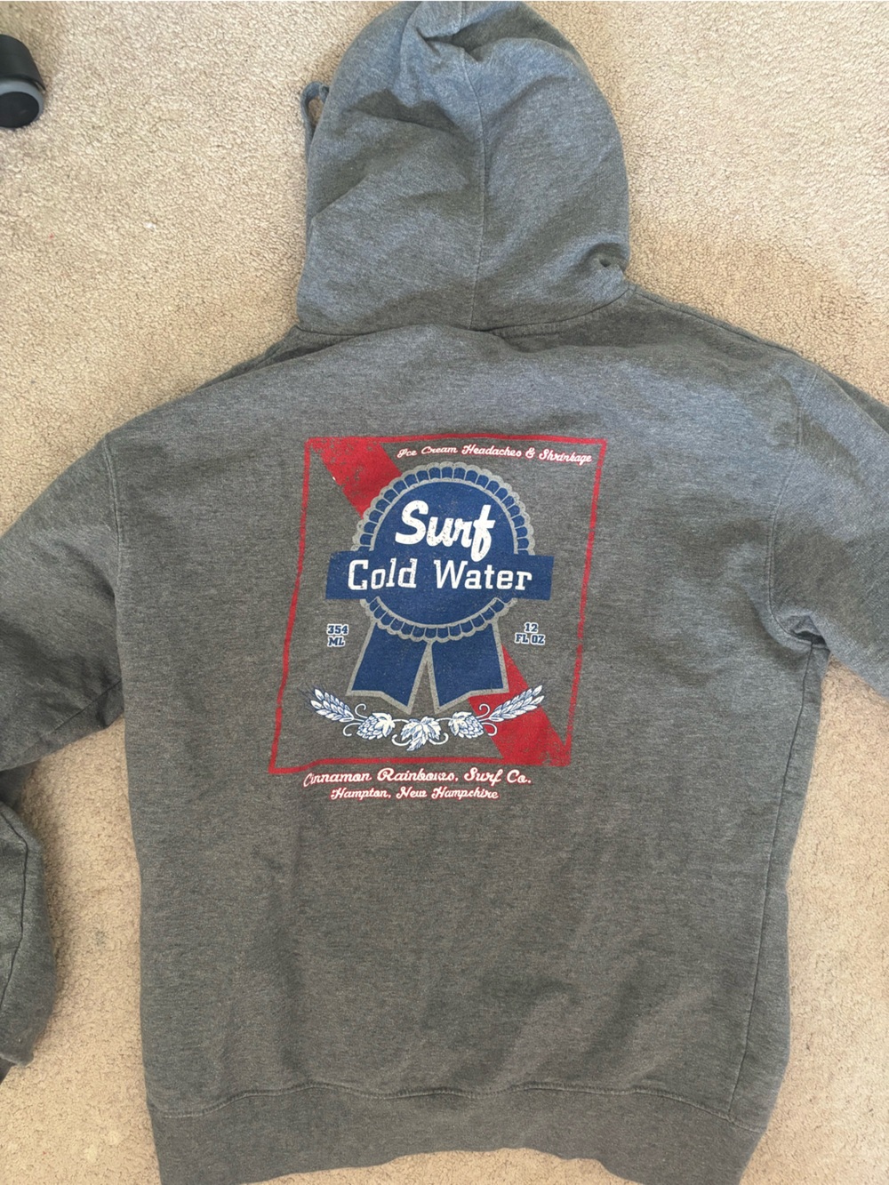 Surf shop Gray Crewneck Hoodie with Surf Cold Water Back Graphic